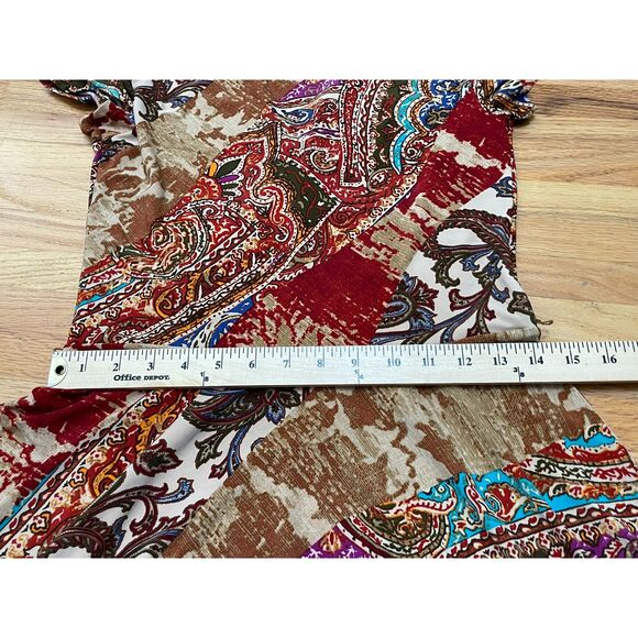 Lauren Ralph Lauren Women's M Brown Dress Polyester Wrap V Neck Paisley Bohemian - Picture 9 of 10